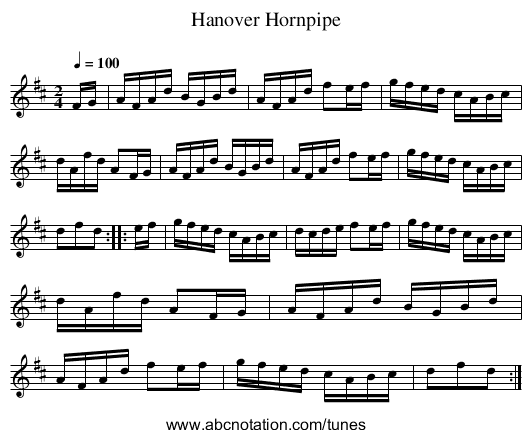 Hanover Hornpipe - staff notation
