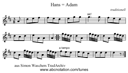 Hans = Adam - staff notation