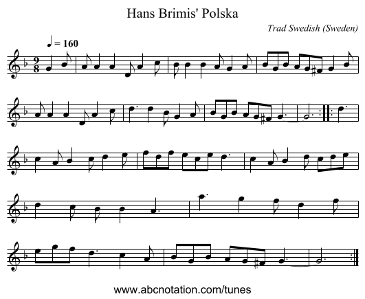 Hans Brimis' Polska - staff notation