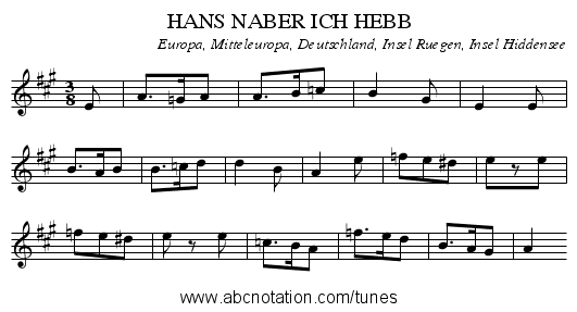 HANS NABER ICH HEBB - staff notation