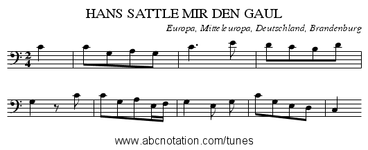 HANS SATTLE MIR DEN GAUL - staff notation