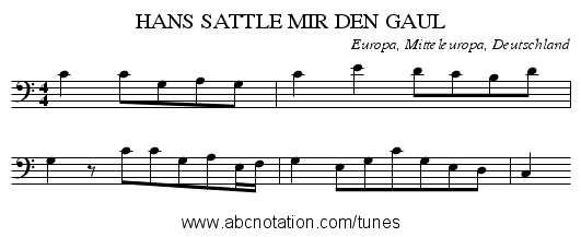 HANS SATTLE MIR DEN GAUL - staff notation