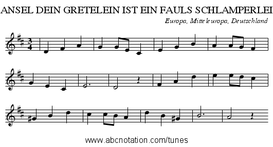 HANSEL DEIN GRETELEIN IST EIN FAULS SCHLAMPERLEIN - staff notation