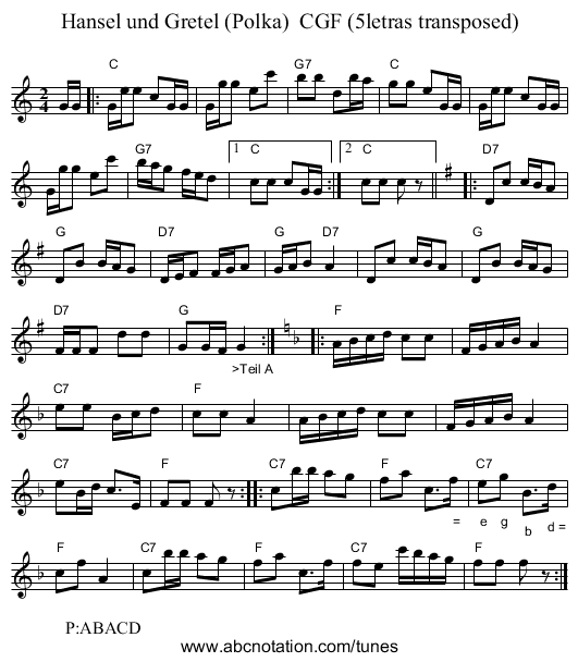Hansel und Gretel (Polka)  CGF (5letras transposed) - staff notation