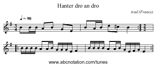 Hanter dro an dro - staff notation