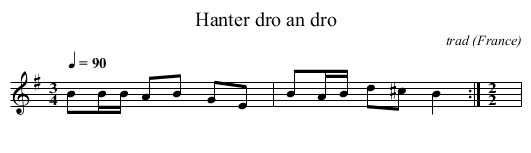 Hanter dro an dro - staff notation