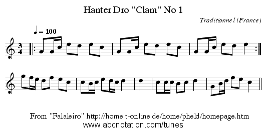 Hanter Dro Clam No 1 - staff notation