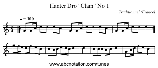 Hanter Dro Clam No 1 - staff notation