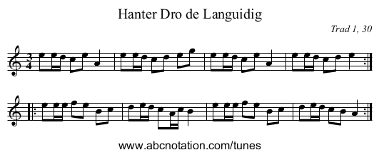Hanter Dro de Languidig - staff notation