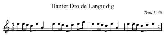 Hanter Dro de Languidig - staff notation