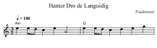 Hanter Dro de Languidig - staff notation