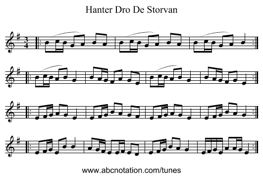 Hanter Dro De Storvan - staff notation