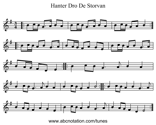 Hanter Dro De Storvan - staff notation