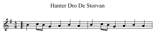 Hanter Dro De Storvan - staff notation