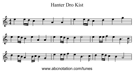 Hanter Dro Kist - staff notation