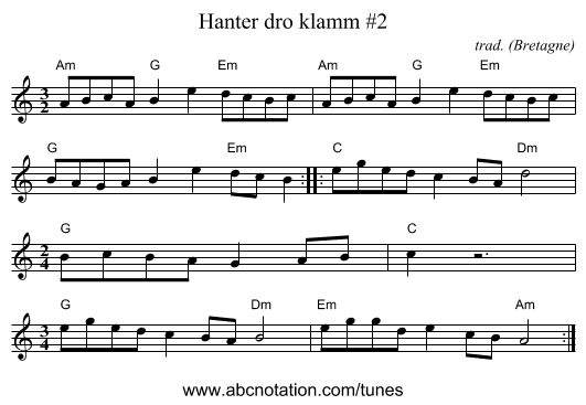 Hanter dro klamm #2 - staff notation