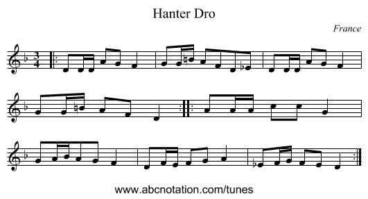 Hanter Dro - staff notation
