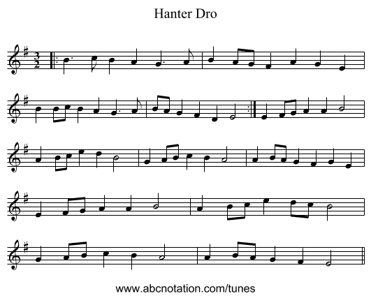 Hanter Dro - staff notation