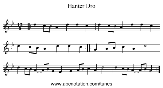 Hanter Dro - staff notation