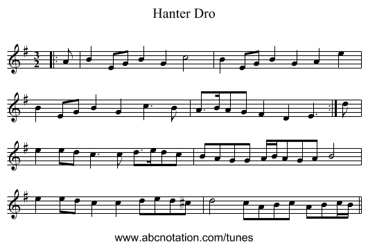 Hanter Dro - staff notation