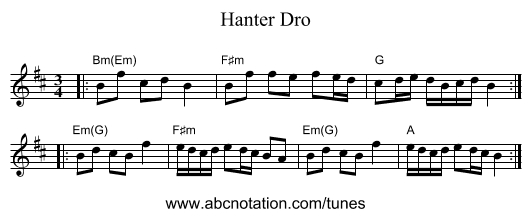 Hanter Dro - staff notation