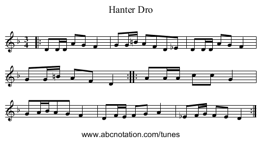 Hanter Dro - staff notation