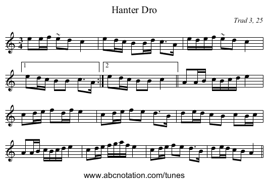 Hanter Dro - staff notation