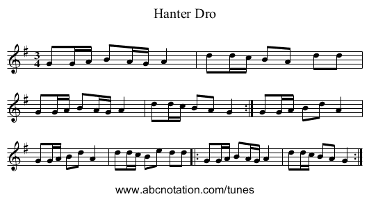 Hanter Dro - staff notation