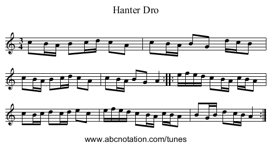 Hanter Dro - staff notation