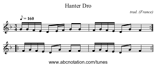 Hanter Dro - staff notation