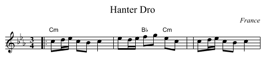 Hanter Dro - staff notation