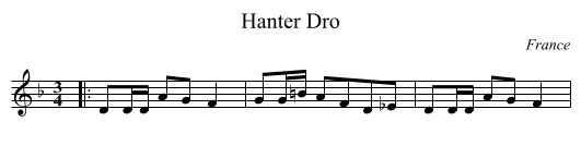 Hanter Dro - staff notation
