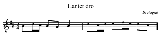 Hanter dro - staff notation