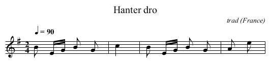 Hanter dro - staff notation
