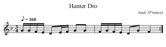Hanter Dro - staff notation