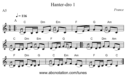 Hanter-dro 1 - staff notation