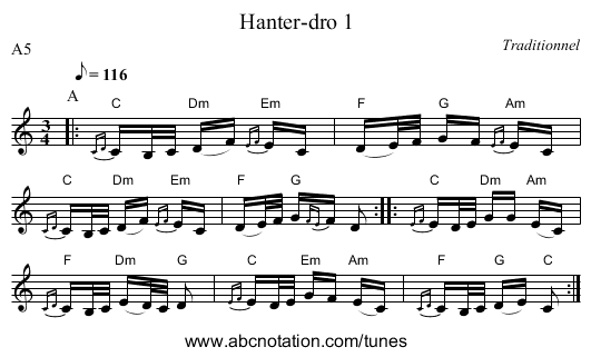 Hanter-dro 1 - staff notation