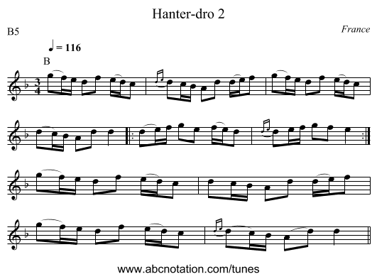 Hanter-dro 2 - staff notation