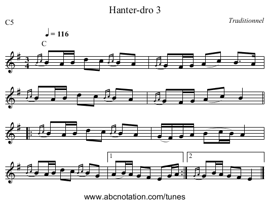 Hanter-dro 3 - staff notation