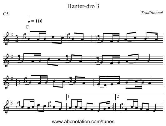 Hanter-dro 3 - staff notation