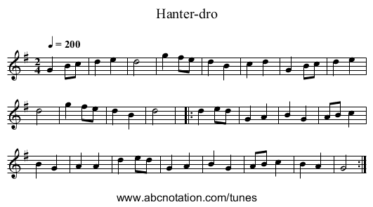 Hanter-dro - staff notation