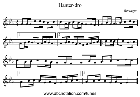 Hanter-dro - staff notation