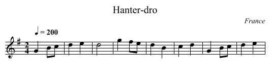 Hanter-dro - staff notation