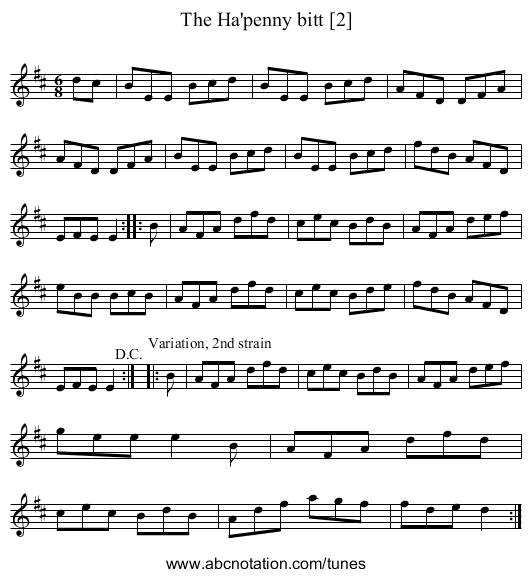 Ha'penny bitt [2], The - staff notation