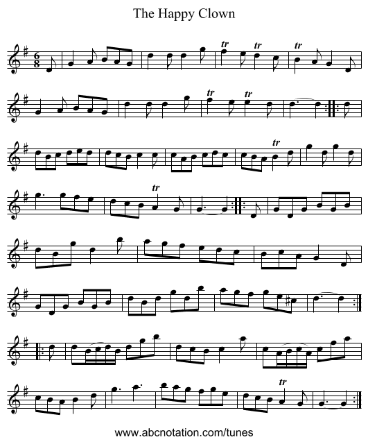 Happy Clown, The - staff notation