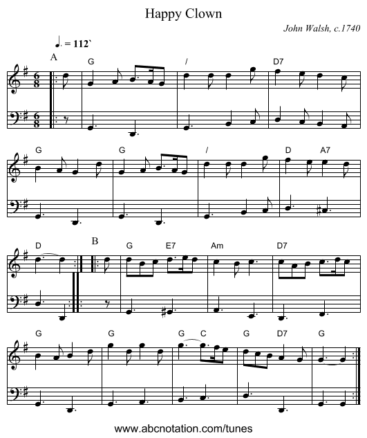 Happy Clown - staff notation