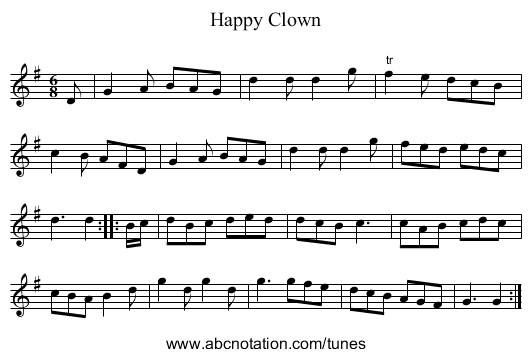 Happy Clown - staff notation