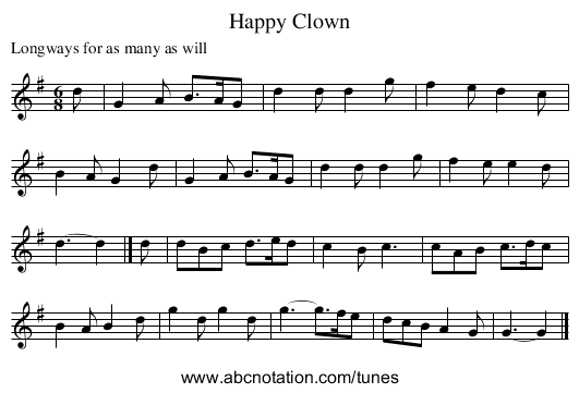 Happy Clown - staff notation