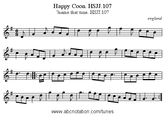 Happy Coon. HSJJ.107 - staff notation