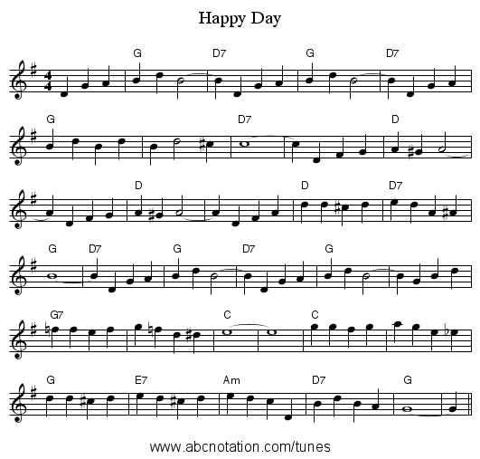 Happy Day - staff notation